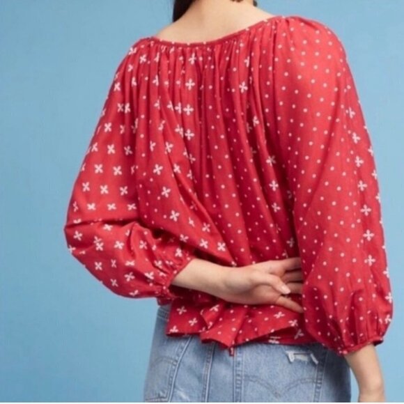 Anthropologie Kopal Red Luna Peasant Top Size Medium - Picture 2 of 8